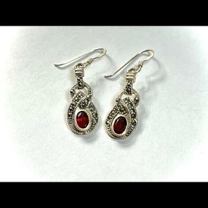 Sliver and Ruby Colored Stone Earrings
